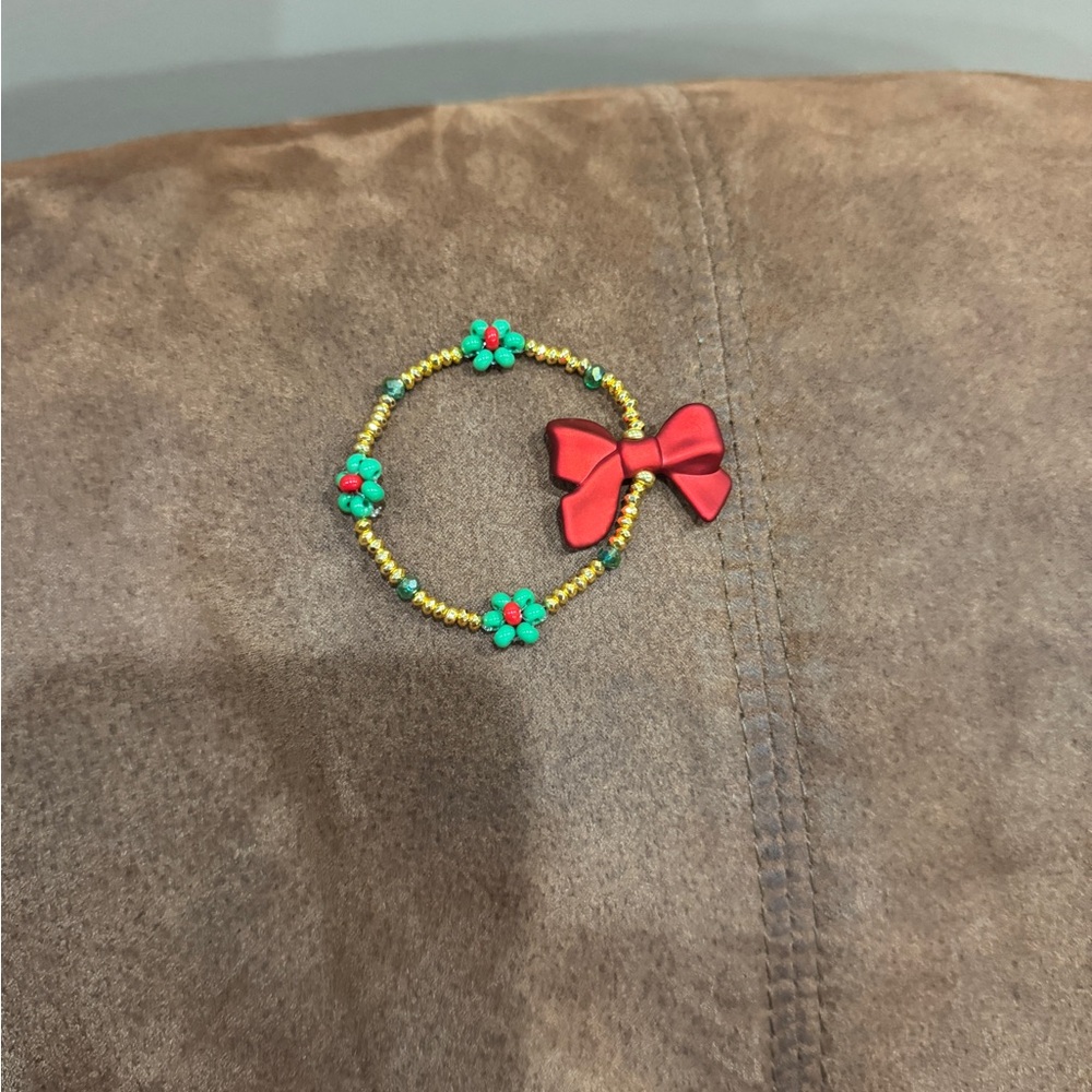 Beaded Bracelet with Red Bow Accent
